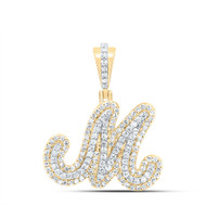 10K Yellow Gold Genuine Diamond Women's Cursive Font Initial M Pendant 1/2 CT
