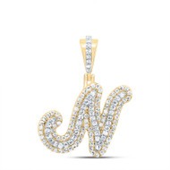 10K Yellow Gold Genuine Diamond Women's Cursive Font Initial N Pendant 3/8 CT