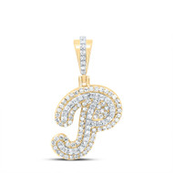 10K Yellow Gold Genuine Diamond Women's Cursive Font Initial P Pendant 1/3 CT