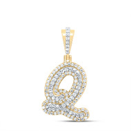 10K Yellow Gold Genuine Diamond Women's Cursive Font Initial Q Pendant 3/8 CT