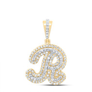 10K Yellow Gold Genuine Diamond Women's Cursive Font Initial R Pendant 3/8 CT