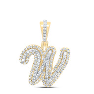 10K Yellow Gold Genuine Diamond Women's Cursive Font Initial W Pendant 1/2 CT