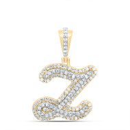 10K Yellow Gold Genuine Diamond Women's Cursive Font Initial Z Pendant 1/2 CT