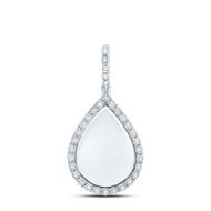 925 Sterling Silver Diamond Women's Pear | Teardrop Memory Frame Pendant 1/8 CT
