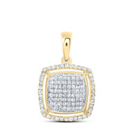 10K Yellow Gold Genuine Diamond Womens Domed Cluster Halo Cushion Pendant 1/3 CT