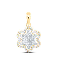 10K Two Tone Gold Real Diamond Women's Cluster Halo Double Flower Pendant 1/4 CT