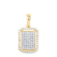 10K Yellow Gold Genuine Diamond Women's Octagon Rectangle Halo Pendant 1/3 CT