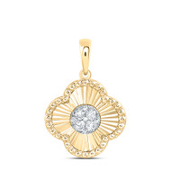 10K Yellow Gold Genuine Diamond Women's Starburst 4 Leaf Clover Pendant 1/10 CT