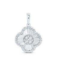 10K White Gold Genuine Diamond Women's Starburst 4 Leaf Clover Pendant 1/10 CT