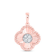 10K Rose Gold Genuine Diamond Women's Starburst 4 Leaf Clover Pendant 1/10 CT