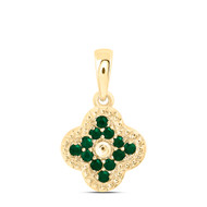 14K Yellow Gold Real Green Emerald Women's Milgrain 4 Leaf Clover Pendant 1/5 CT