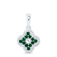 14K White Gold Real Green Emerald Women's Milgrain 4 Leaf Clover Pendant 1/5 CT