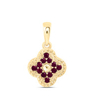 14K Yellow Gold Genuine Red Ruby Women's Milgrain 4 Leaf Clover Pendant 1/4 CT