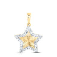 10K Yellow Gold Genuine Diamond Women's Textured Starburst Star Pendant 1/6 CT