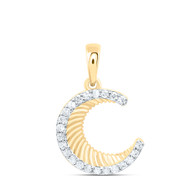 10K Yellow Gold Genuine Diamond Women's Textured Crescent Moon Pendant 1/8 CT