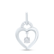 925 Sterling Silver Real Diamond Womens Floating Open Heart Lock Pendant 1/20 CT