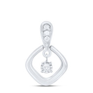 925 Sterling Silver Floating Diamond Sideway Open Square Cushion Pendant 1/12 CT
