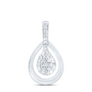 925 Sterling Silver Real Diamond Womens Floating Double Teardrop Pendant 1/12 CT