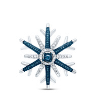 925 Sterling Silver Genuine White & Blue Diamond Womens Snowflake Pendant 1/6 CT