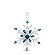925 Sterling Silver Genuine Blue Diamond Womens Winter Snowflake Pendnat 1/10 CT