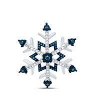 925 Sterling Silver Real Blue Diamond Women's Solitaire Snowflake Pendant 1/6 CT