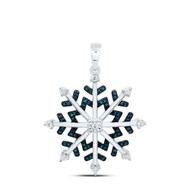 925 Sterling Silver Genuine Blue Diamond Women's Winter Snowflake Pendant 1/6 CT