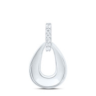 925 Sterling Silver Genuine Diamond Women's Concave 'U' Teardrop Pendant 1/20 CT