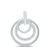 925 Sterling Silver Genuine Diamond Swirling Linked Double Circle Pendant 1/8 CT
