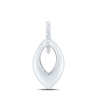 925 Sterling Silver Real Diamond Women's Graduated Pointed Oval Pendant 1/20 CT