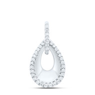 925 Sterling Silver Genuine Diamond Women's Concave Teardrop Halo Pendant 1/4 CT