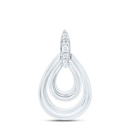 925 Sterling Silver Genuine Diamond Women's Open Double Teardrop Pendant 1/20 CT