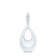 925 Sterling Silver Genuine Diamond Women's Puffed Open Teardrop Pendant 1/20 CT