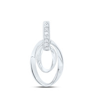 925 Sterling Silver Genuine Diamond Womens Double Wavy Open Oval Pendant 1/20 CT