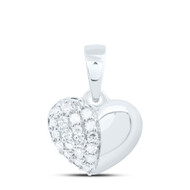 925 Sterling Silver Genuine Diamond Women's Domed Puffed Heart Pendant 1/10 CT