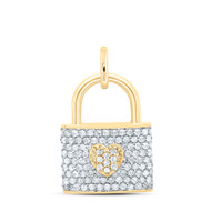 10K Yellow Gold Genuine Diamond Women's Custer Padlock Heart Lock Pendant 1/4 CT