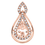 10K Rose Gold Pear Morganite Gemstone Round Diamond Teardrop Pendant 1.12 CTTW.