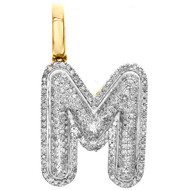 10K Yellow Gold Diamond Initial M Pendant 1.05" Mini Bubble Letter Charm 0.48 CT