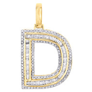10K Yellow Gold Baguette Diamond Letter D Pendant 1.20" Initial Charm 0.60 CT.