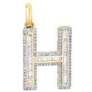 10K Yellow Gold Baguette Diamond Letter H Pendant 1.20" Initial Charm 0.55 CT.