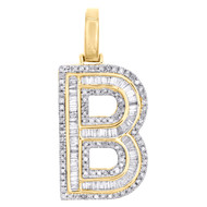 10K Yellow Gold Baguette Diamond Letter B Pendant 1.20" Initial Charm 0.65 CT.