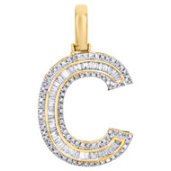 10K Yellow Gold Baguette Diamond Letter C Mini Pendant 1.2" Initial Charm 1/2 CT