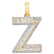 10K Yellow Gold Baguette Diamond Letter Z Pendant 1.20" Initial Charm 0.56 CT.