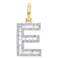 10K Yellow Gold Baguette Diamond Letter E Mini Pendant 1" Initial Charm 0.45 CT.