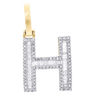 10K Yellow Gold Baguette Diamond Letter H Mini Pendant 1" Initial Charm 0.45 CT.