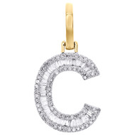10K Yellow Gold Baguette Diamond Letter C Mini Pendant 1" Initial Charm 0.45 CT.