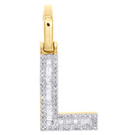 10K Yellow Gold Baguette Diamond Letter L Pendant 1" Block Initial Charm 0.30 CT