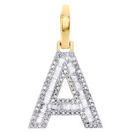 10K Yellow Gold Baguette Diamond Letter A Mini Pendant 1" Initial Charm 0.45 CT.