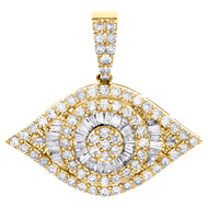 10K Yellow Gold Real Round & Baguette Diamond Evil Eye Pendant 0.90" Charm 1 CT.