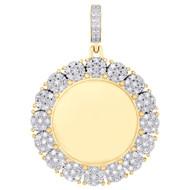 10K Yellow Gold Natural Diamond Unisex Circle Memory Picture Frame Pendant 1 CT