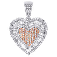 10K Two-Tone Gold Natural Baguette Diamond Women's Tier Halo Heart Pendant 1 CT